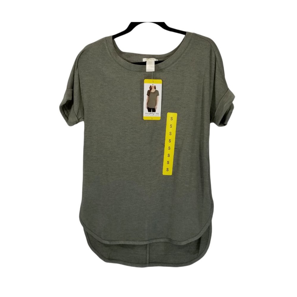 MATTY M Ladies' French Terry Top Green Heather Olive Size S.